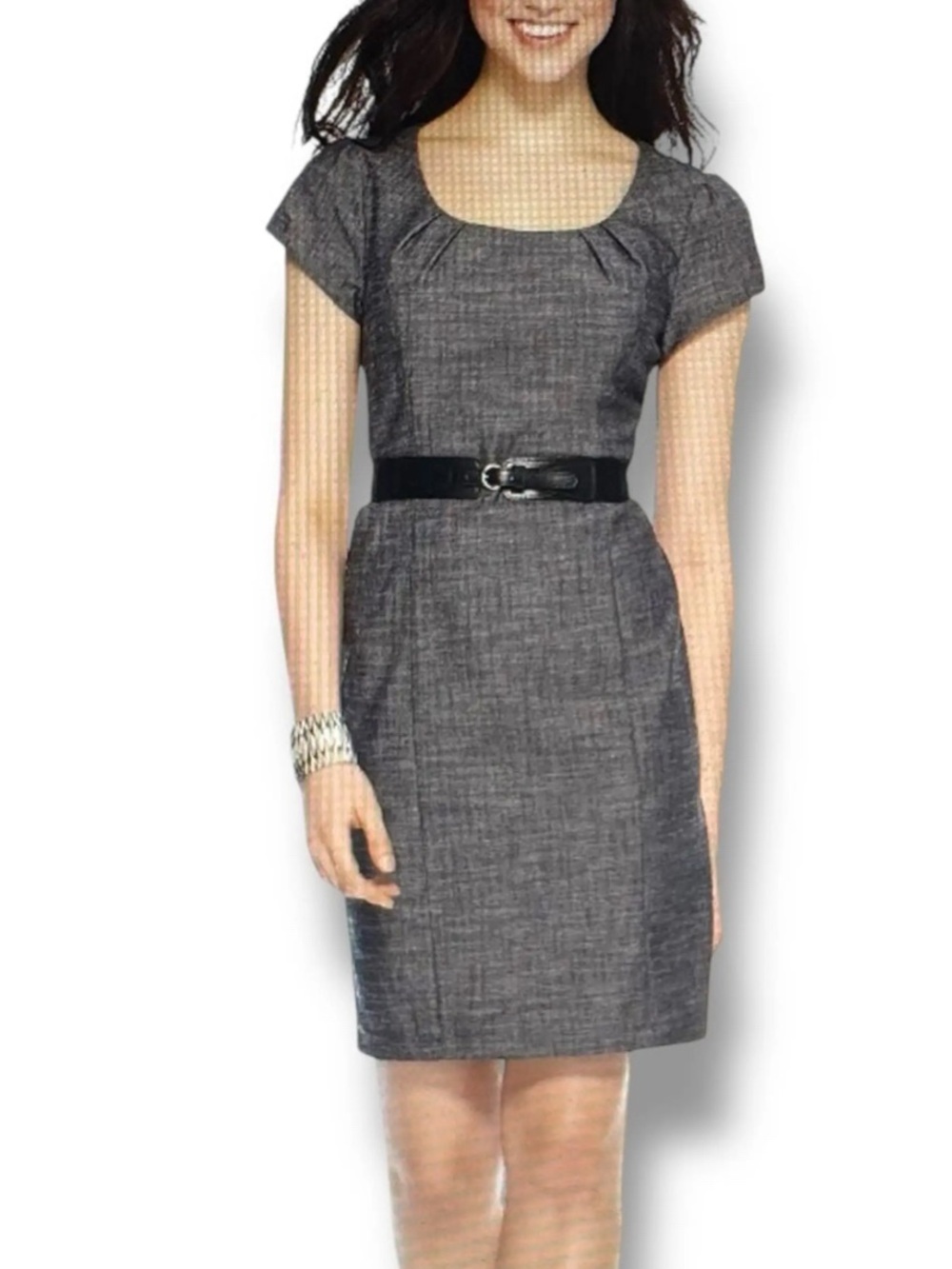 Classic Gray Cap-Sleeve Sheath Dress - Mini